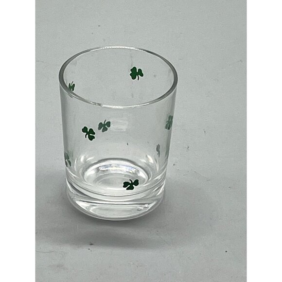 clover shot glass collectable clear with green clovers 2" tall barware READ - Picture 2 of 4